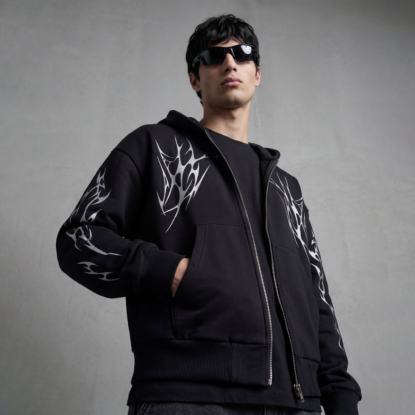 Gothic Flames Reflective Zip-up Hoodie