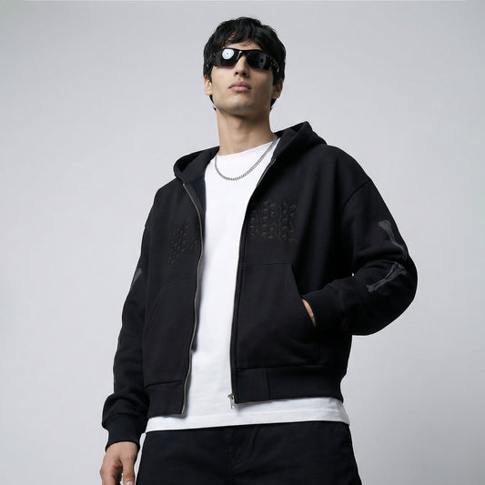 Skull Motif Zip-up Hoodie