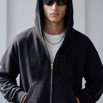 Skull Motif Zip-up Hoodie