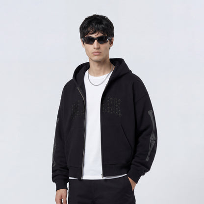 Skull Motif Zip-up Hoodie