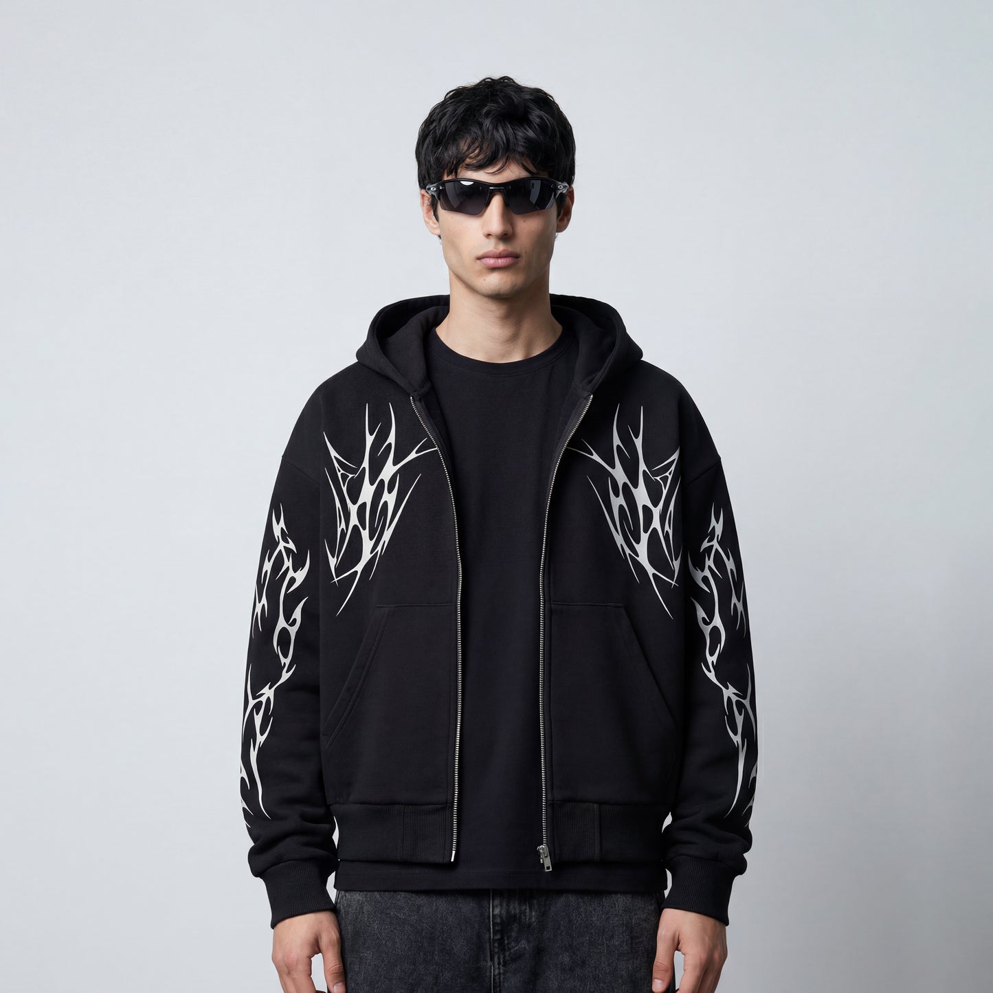 Gothic Flames Reflective Zip-up Hoodie