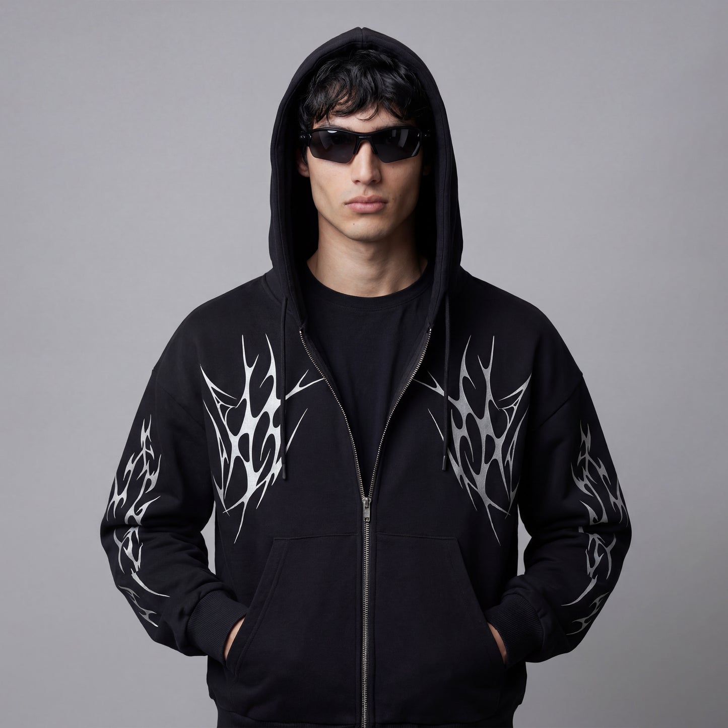 Gothic Flames Reflective Zip-up Hoodie