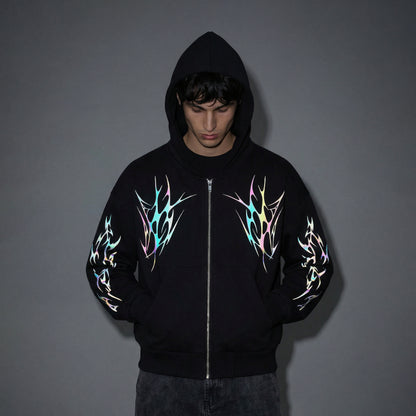 Gothic Flames Reflective Zip-up Hoodie