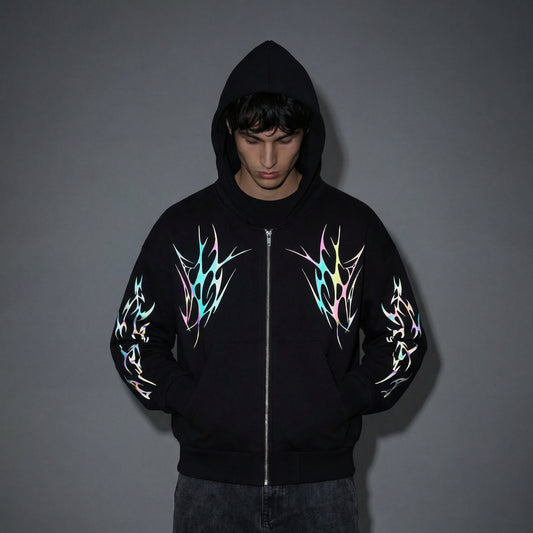 Gothic Flames Reflective Zip-up Hoodie