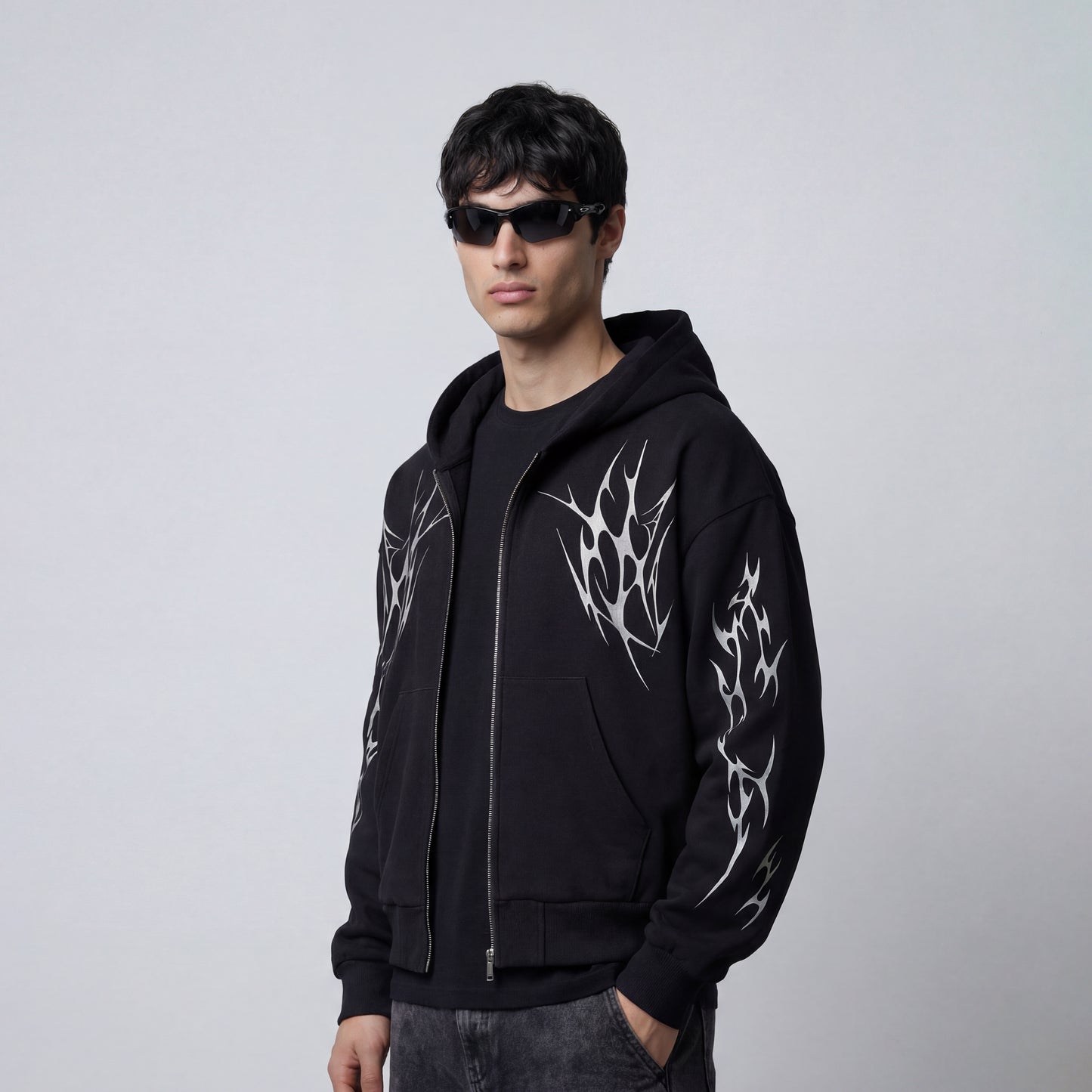 Gothic Flames Reflective Zip-up Hoodie