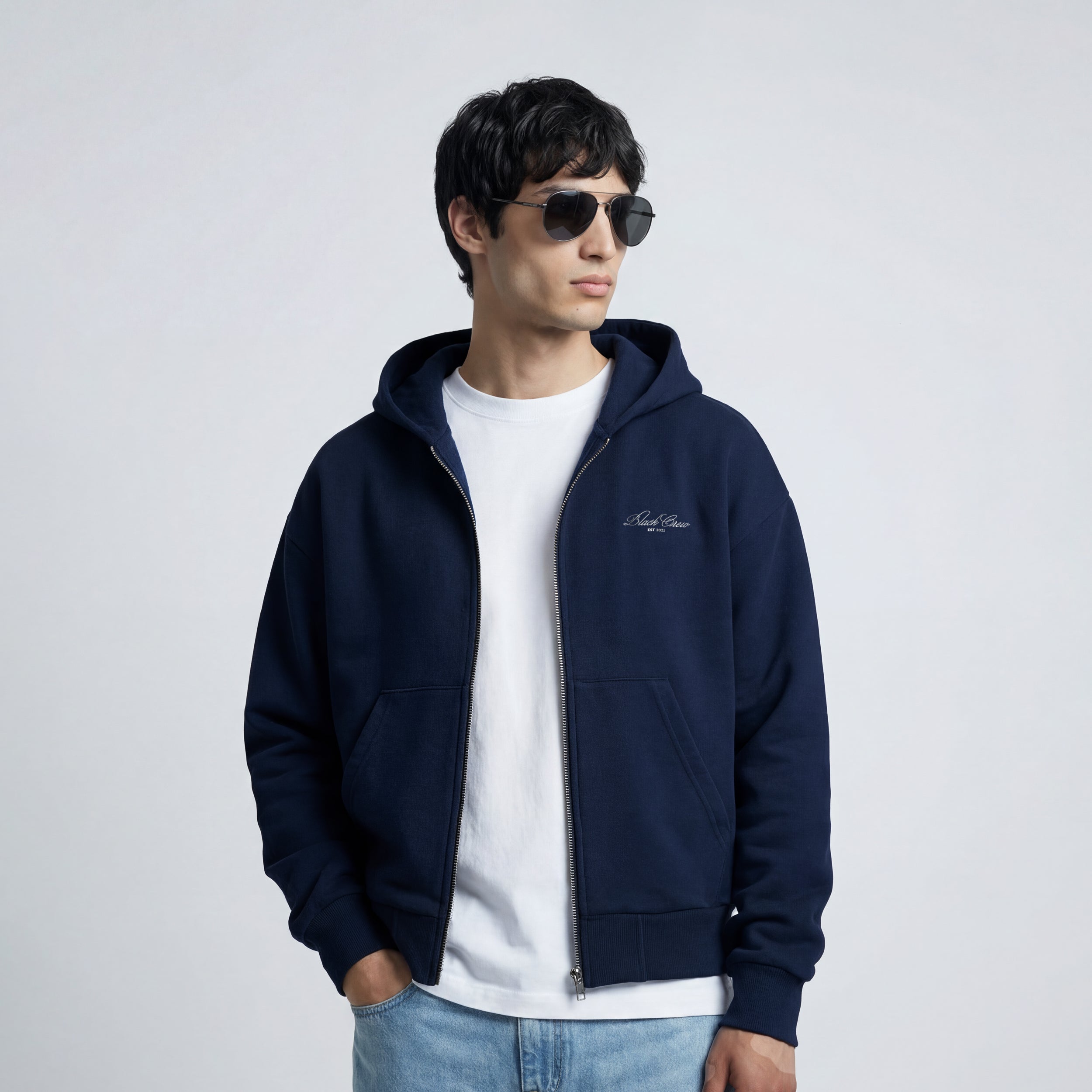 Script Premium Basic Zip-up Hoodie - Navy – Black Crew