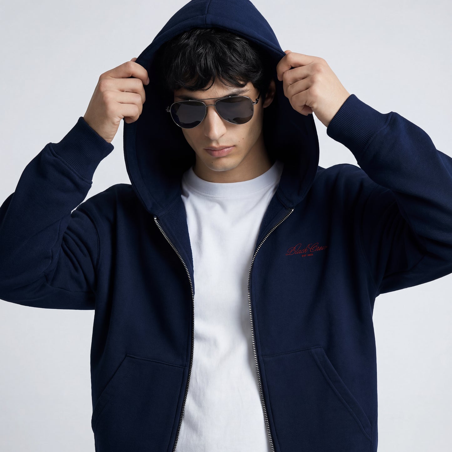 Script Premium Basic Zip-up Hoodie - Navy